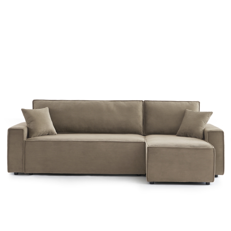 Canapé d'angle ZOLA convertible et réversible velours côtelé taupe 4 places