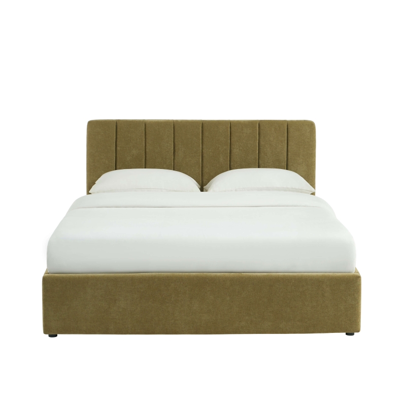 Lit coffre DARIO 160x200 tissu vert sommier inclus