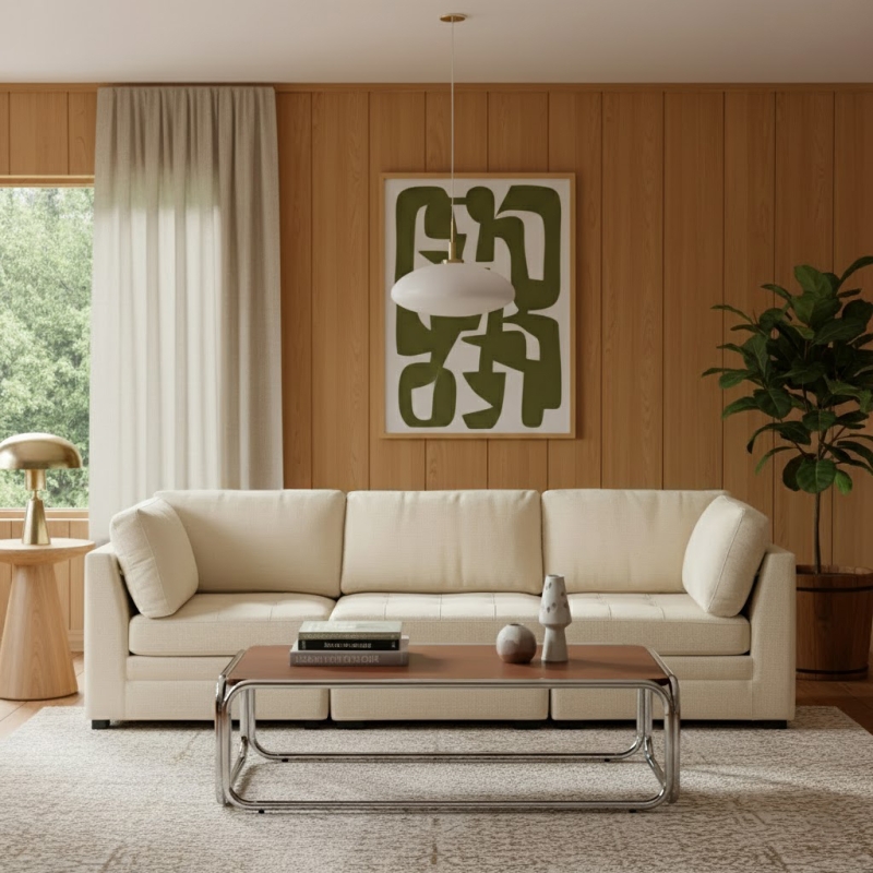 Canapé droit modulable 3 pièces BILLIE tissu chenille beige