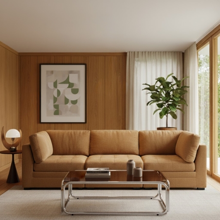 Canapé droit modulable 3 pièces BILLIE tissu chenille écureuil