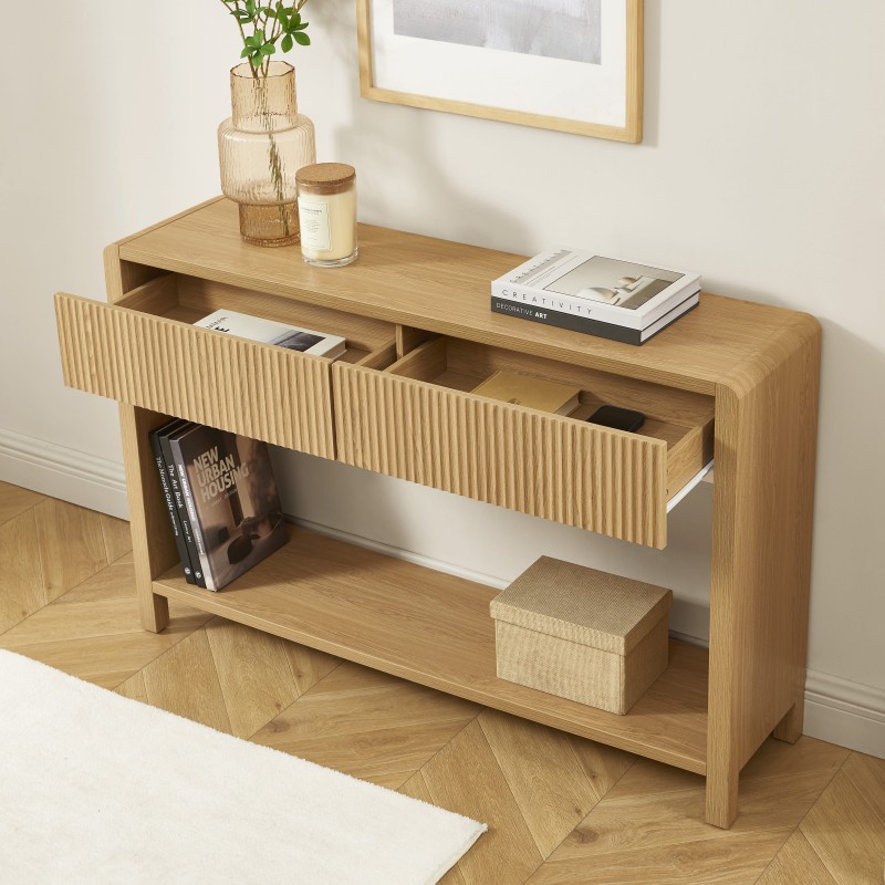 Console UTICA effet chêne 2 tiroirs 120cm