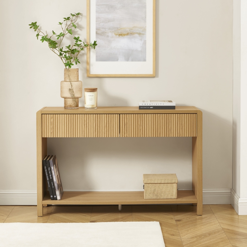 Console UTICA effet chêne 2 tiroirs 120cm