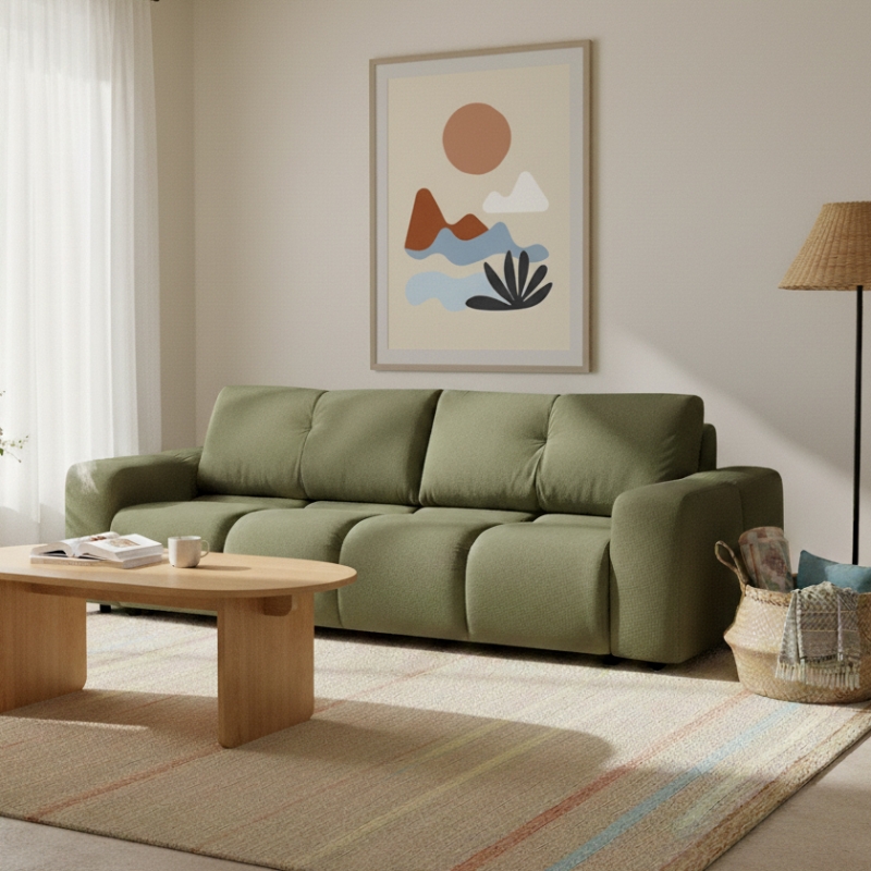 Canapé droit convertible SORELLA 3 places tissu chenille vert kaki