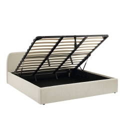 Lit coffre GELA tissu chenille beige 180x200 sommier inclus