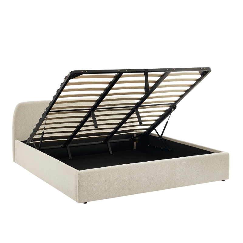 Lit coffre GELA tissu chenille beige 180x200 sommier inclus