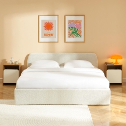 Lit coffre GELA tissu chenille beige 180x200 sommier inclus