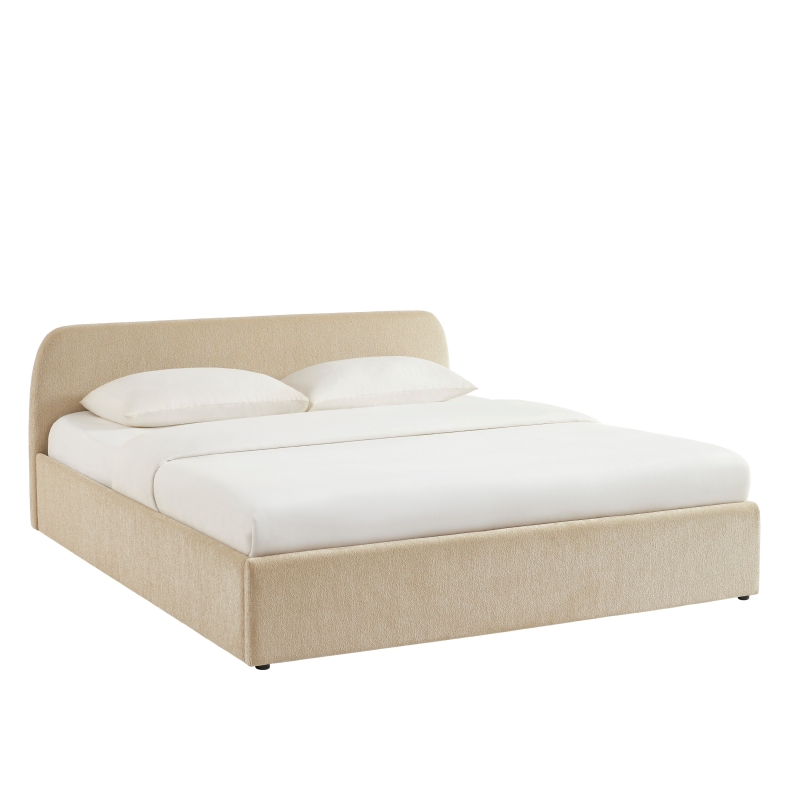 Lit coffre GELA tissu chenille grège 180x200 sommier inclus