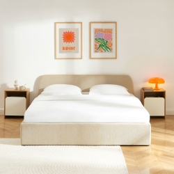 Lit coffre GELA tissu chenille grège 180x200 sommier inclus