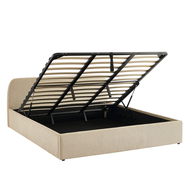 Lit coffre GELA tissu chenille grège 180x200 sommier inclus