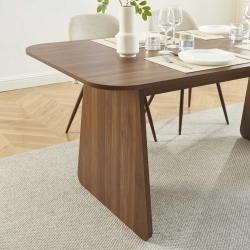 Ensemble repas table à manger LANGO effet noyer et 4 chaises ELISABETH tissu beige pieds effet noyer