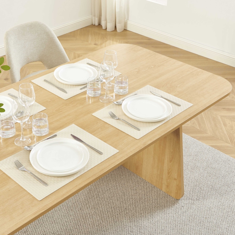 Ensemble repas table à manger LANGO effet chêne et 4 chaises ELISABETH tissu beige pieds effet noyer