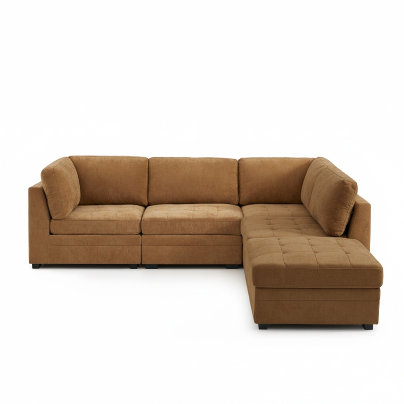 Canapé d'angle modulable 5 pièces BILLIE tissu chenille écureuil