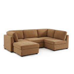 Canapé d'angle modulable 5 pièces BILLIE tissu chenille écureuil