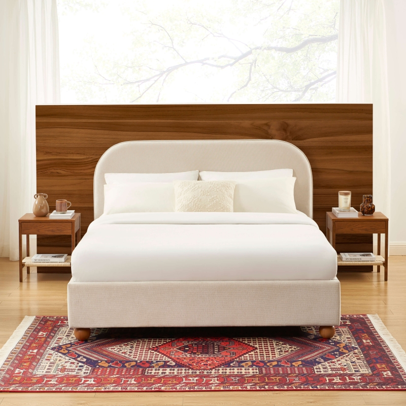 Lit coffre PILKA 140x190 tissu chenille beige sommier inclus