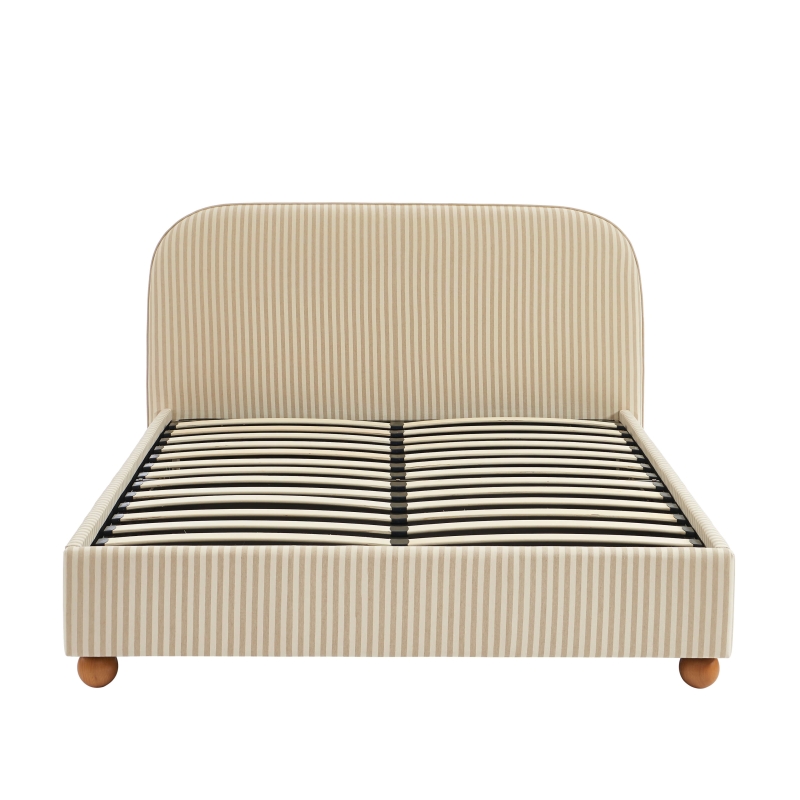 Lit coffre PILKA 140x190 tissu rayé beige et écru sommier inclus