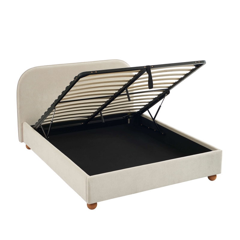 Lit coffre PILKA 160x200 tissu chenille beige sommier inclus