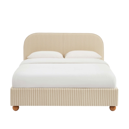 Lit coffre PILKA tissu rayé beige et écru 160x200 sommier inclus