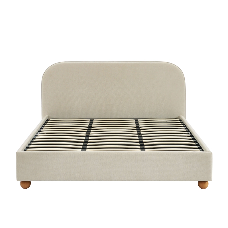 Lit coffre PILKA 180x200 tissu chenille beige sommier inclus