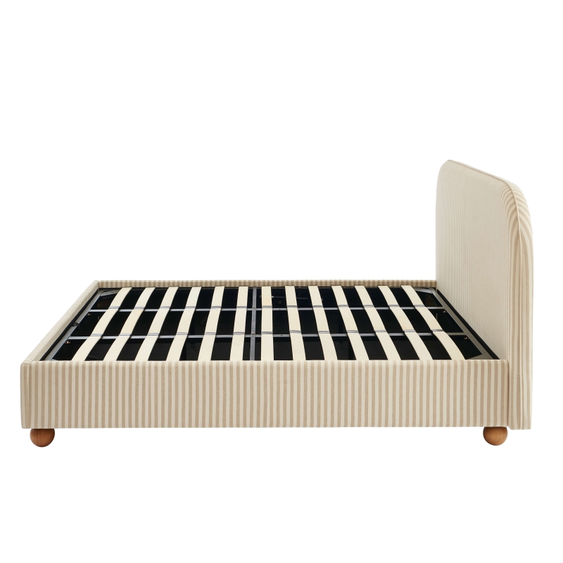 Lit coffre PILKA 180x200 tissu rayé beige et écru sommier inclus