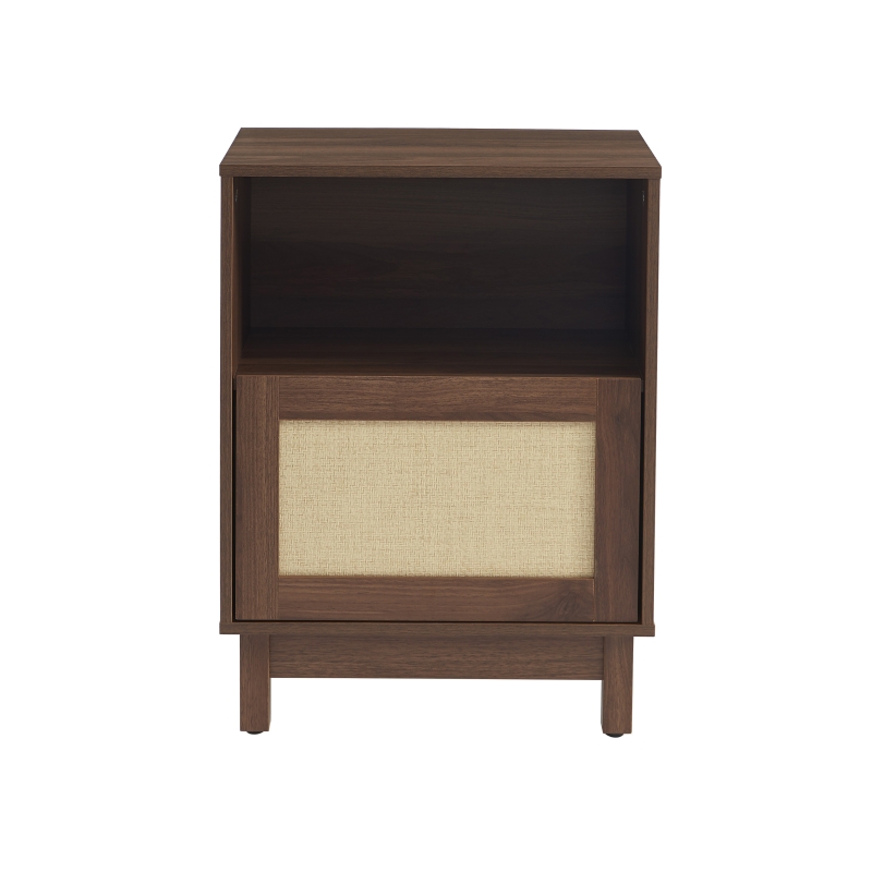 Table de chevet HARIA effet noyer et rotin