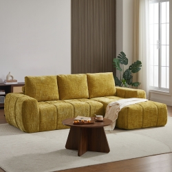 Canapé d'angle droit compressé AUREA 4 places tissu jaune moutarde