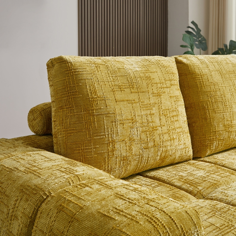 Canapé d'angle droit compressé AUREA 4 places tissu jaune moutarde