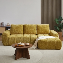 Canapé d'angle droit compressé AUREA 4 places tissu jaune moutarde