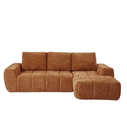 Canapé d'angle droit compressé AUREA 4 places tissu terracotta