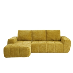 Canapé d'angle gauche compressé AUREA 4 places tissu jaune moutarde
