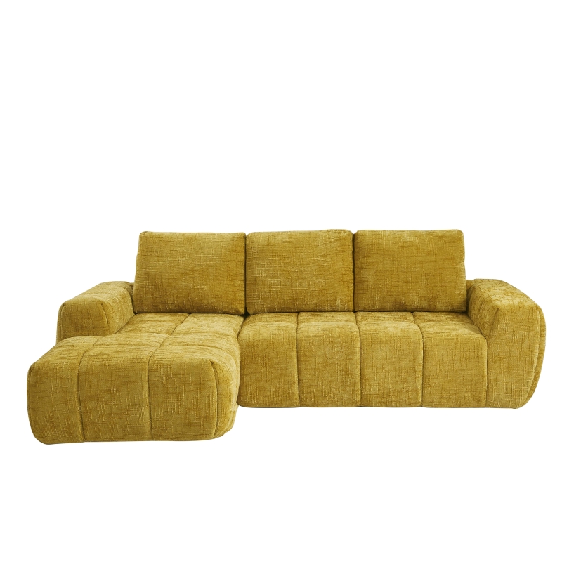 Canapé d'angle gauche compressé AUREA 4 places tissu jaune moutarde