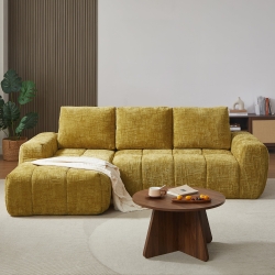 Canapé d'angle gauche compressé AUREA 4 places tissu jaune moutarde
