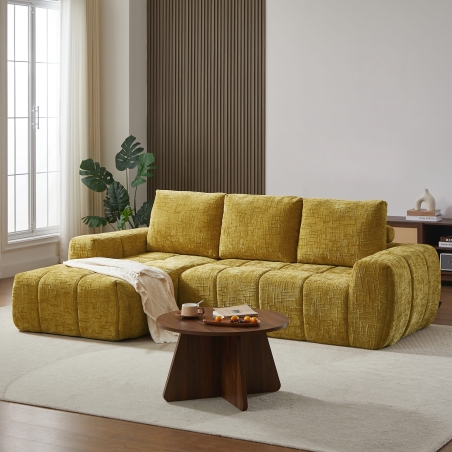 Canapé d'angle gauche compressé AUREA 4 places tissu jaune moutarde