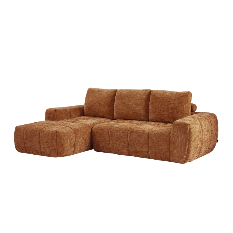 Canapé d'angle gauche compressé AUREA 4 places tissu terracotta