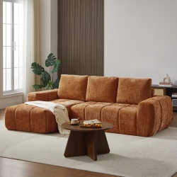 Canapé d'angle gauche compressé AUREA 4 places tissu terracotta