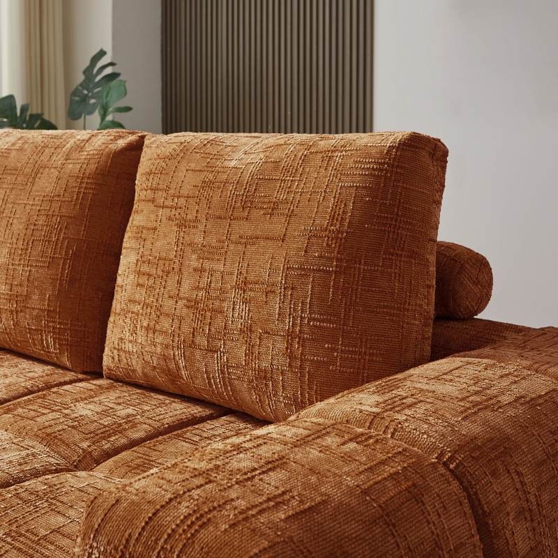 Canapé d'angle gauche compressé AUREA 4 places tissu terracotta