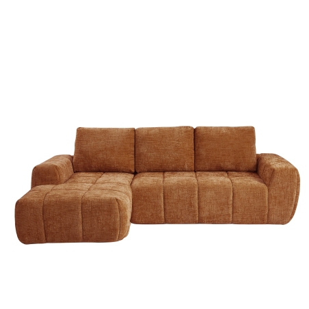 Canapé d'angle gauche compressé AUREA 4 places tissu terracotta