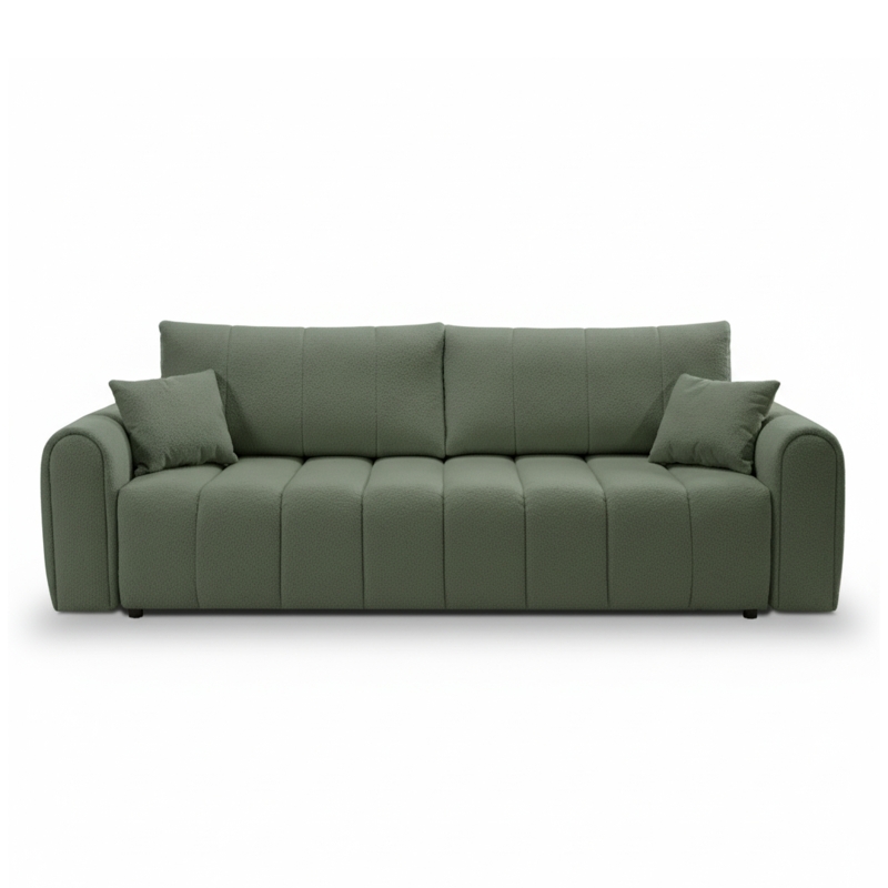 Canapé droit convertible GIORGIO 3 places tissu bouclette vert kaki