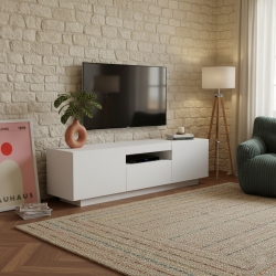 Meuble TV BIRNA blanc mat 3 portes 150cm