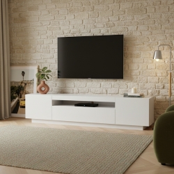 Meuble TV BIRNA blanc mat 3 portes 200cm