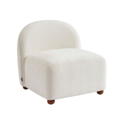 Fauteuil JUDY tissu chenille écru pieds boules teintés noyer