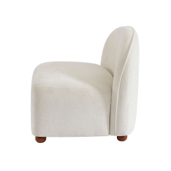 Fauteuil JUDY tissu chenille écru pieds boules teintés noyer