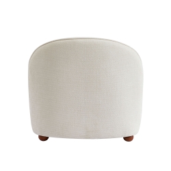 Fauteuil JUDY tissu chenille écru pieds boules teintés noyer