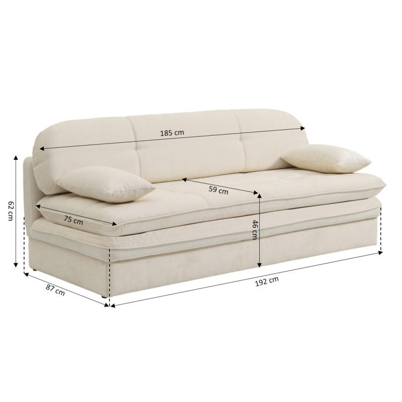Banquette convertible CILA 3 places tissu beige