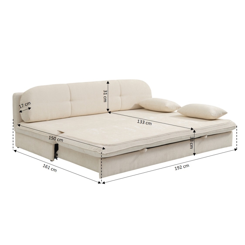 Banquette convertible CILA 3 places tissu beige