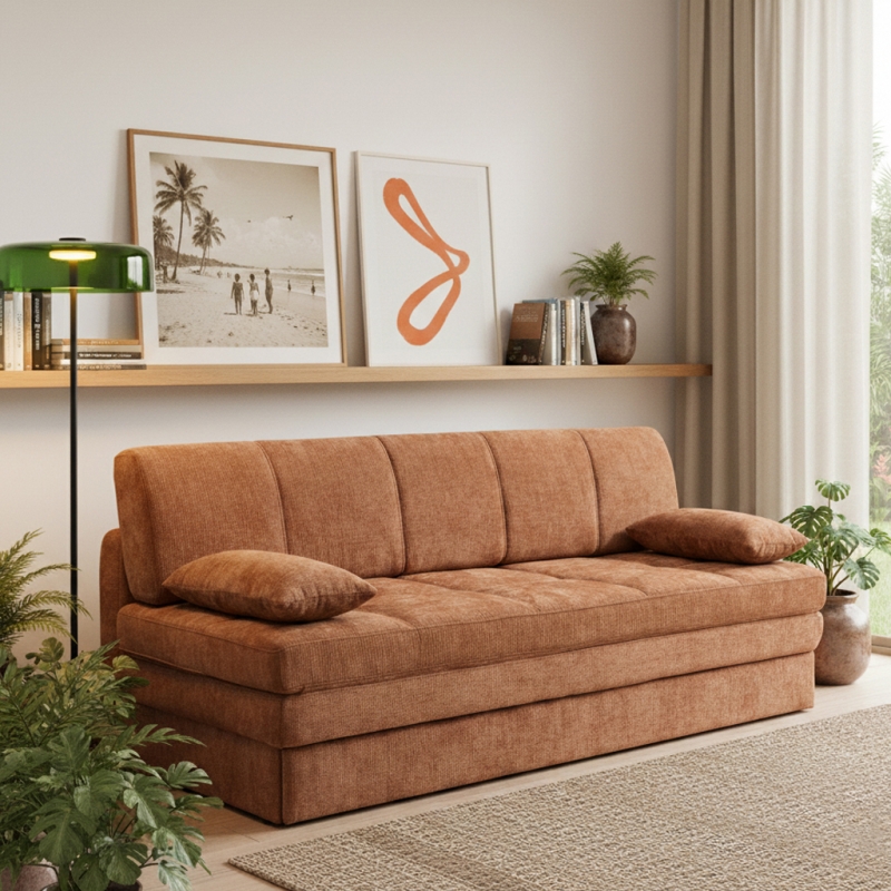 Banquette LUMA convertible 3 places tissu chenille terracotta