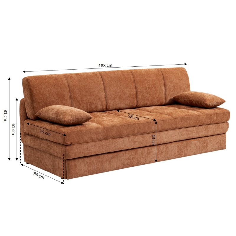 Banquette LUMA convertible 3 places tissu chenille terracotta