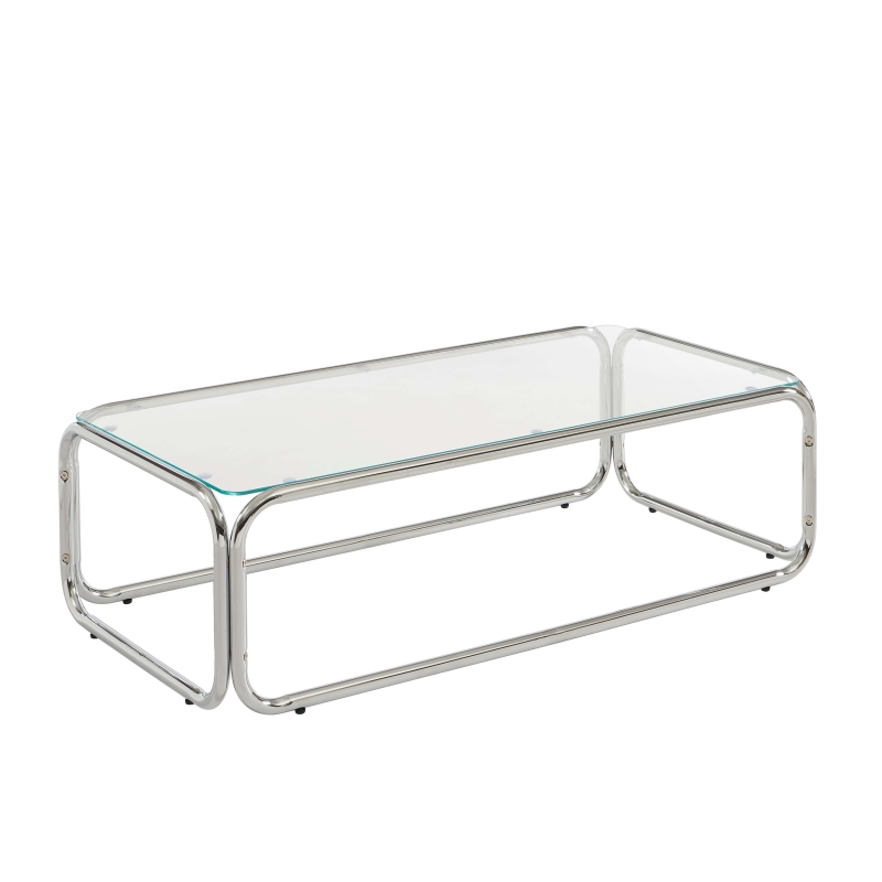 Table basse MAGGY verre trempé transparent et structure en chrome