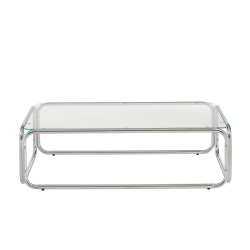 Table basse MAGGY verre trempé transparent et structure en chrome