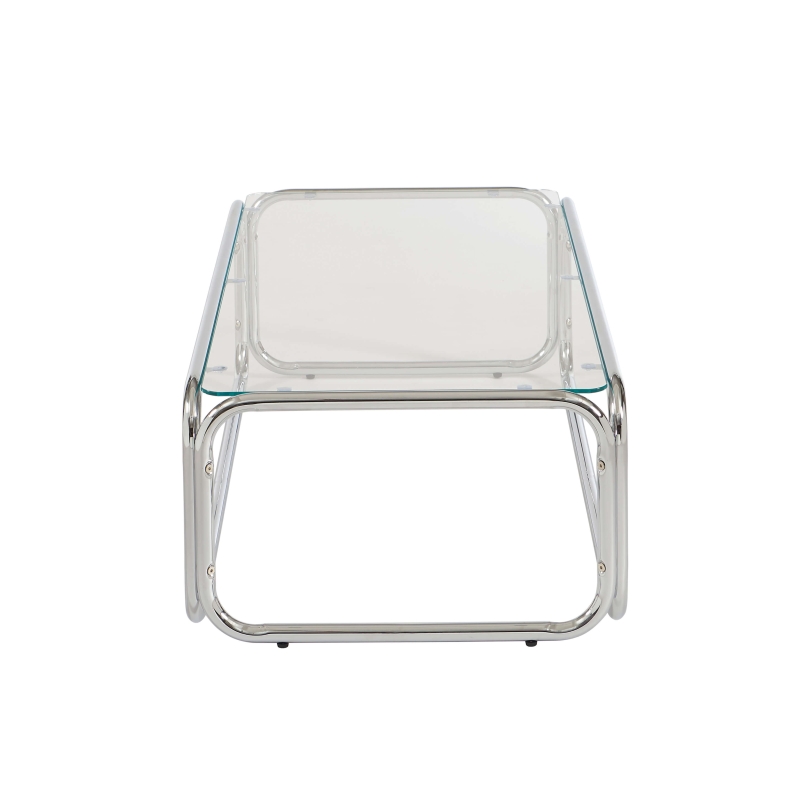Table basse MAGGY verre trempé transparent et structure en chrome