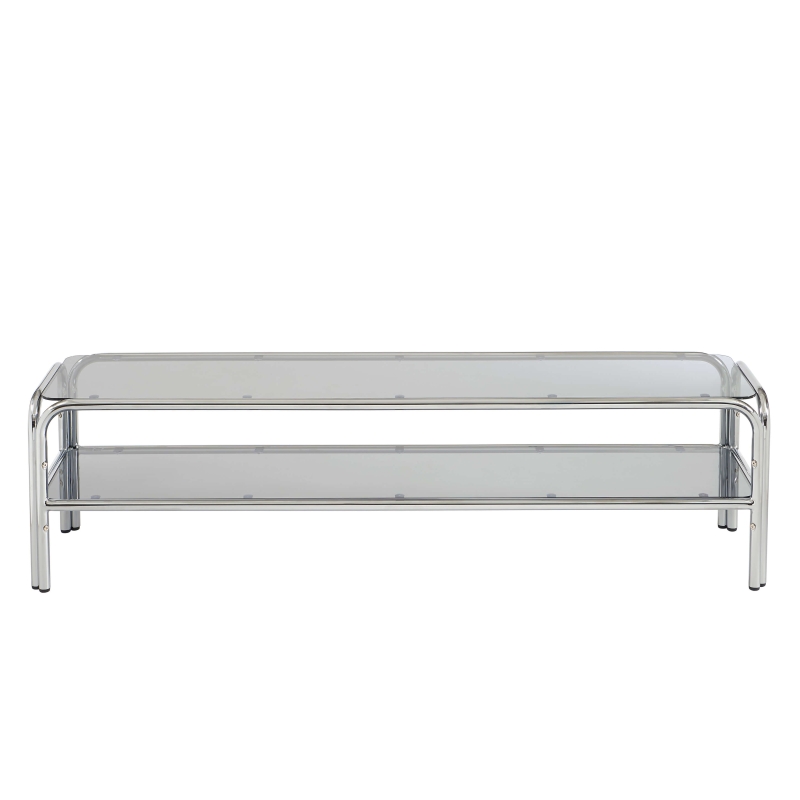 Meuble TV MAGGY verre trempé noir et structure en chrome 160cm